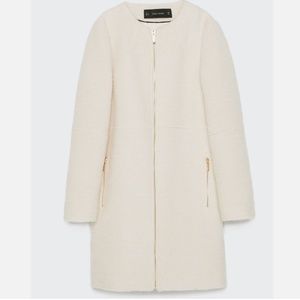 ZARA IVORY WHITE WOOL COAT SIZE S